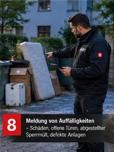Meldung von Auffälligkeiten: Schäden, offene Türen, abgestellter Sperrmüll, defekte Anlagen – Mitarbeiter dokumentiert abgestellten Sperrmüll
